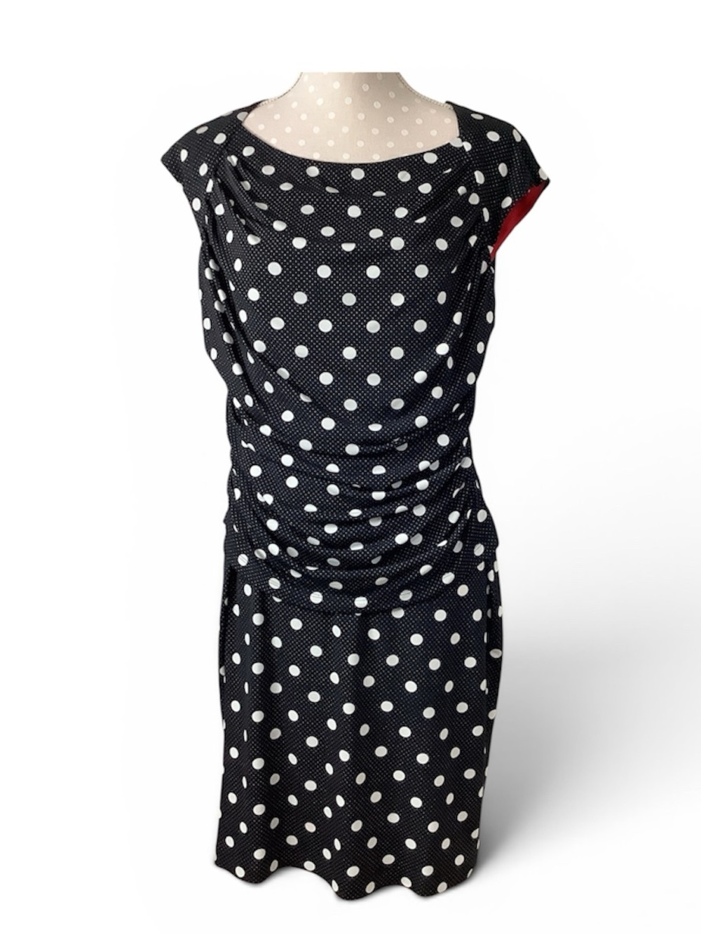 Connected Petite Black & White Polka Dot Sheath Dress Size 12P